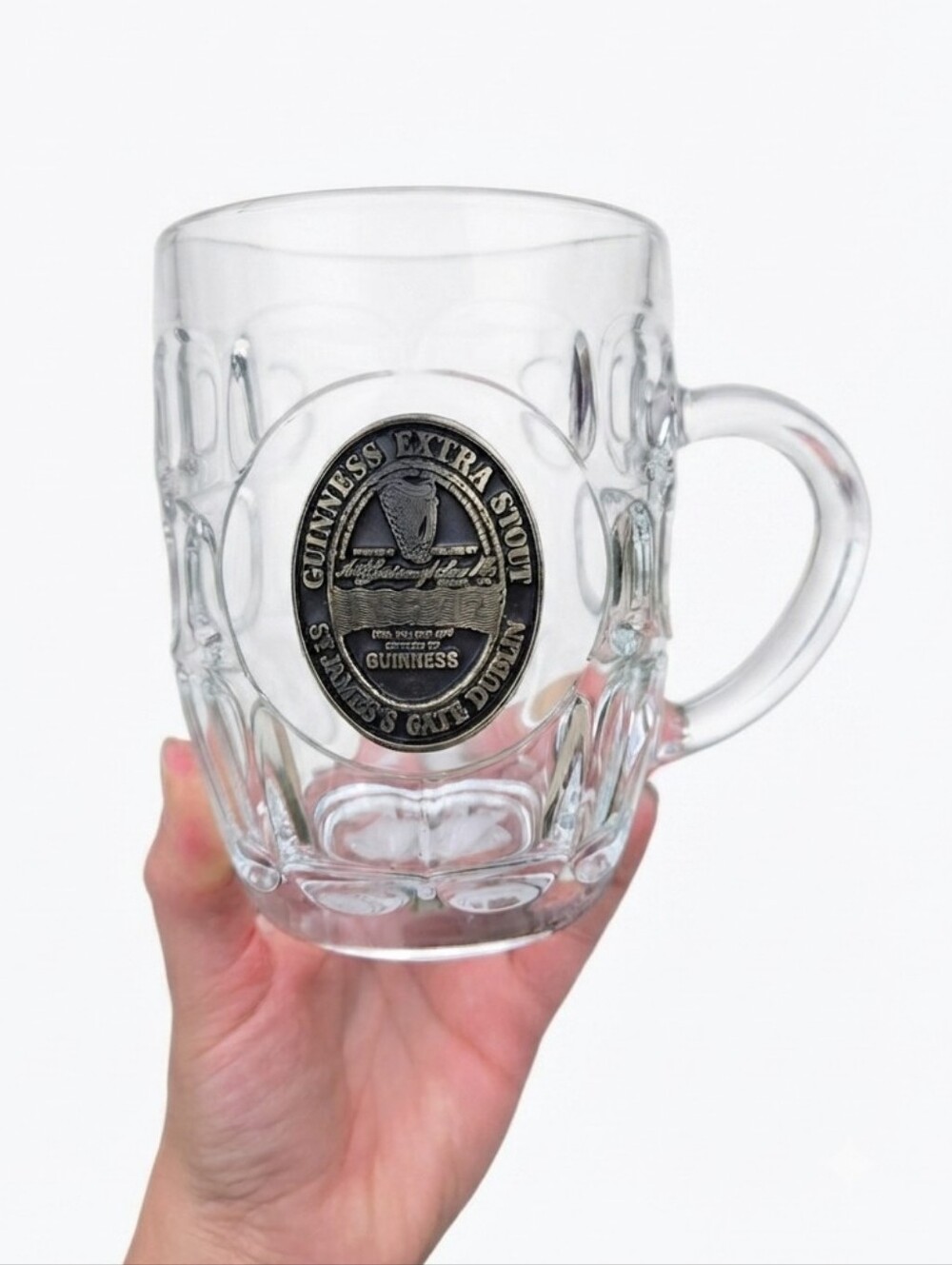 Vintage Official Guinness Extra Stout Dimpled Glass Beer Mug Tankard Pewter Logo